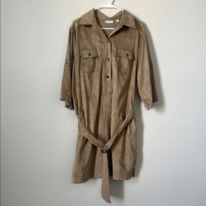 New York & Company Camel Suede Outerwear Minimalist 70s Inspired Women’s Dress
